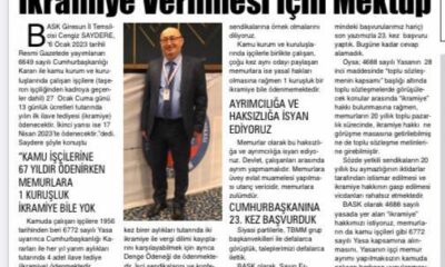 Cengiz Saydere’den Memurlara İkramiye Verilmesi İçin Mektup.