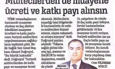 Mültecilerden de muayene ve katkı payı alınsın