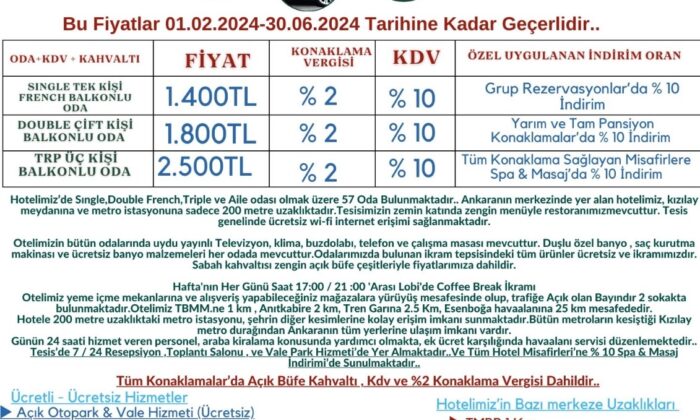 Ankara’da kalan misafirlerimiz için Hamit Otelden İndirim anlaşması