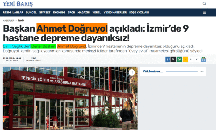 Başkan Ahmet Doğruyol açıkladı: İzmir’de 9 hastane depreme dayanıksız!