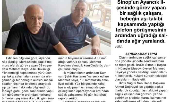 Sinop’ta Sağlık Çalışanı Görevi Başında Darp Edildi.